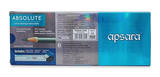 Apsara Absolute Pencil, Hexagonal Body for Strong Grip, Extra Strong & Easy Sharpening, Good Handwriting, Free Sharpener & Eraser, Breakage Resistant (Pack of 20)