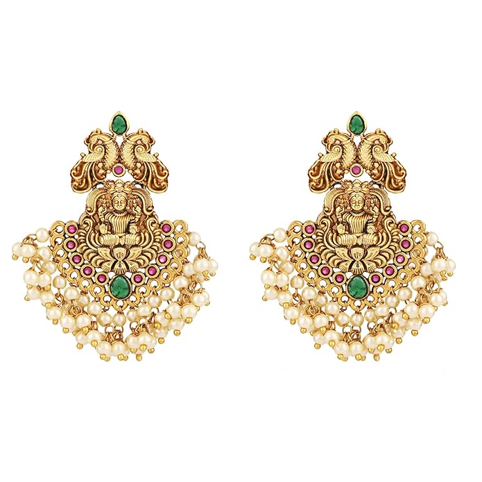 Shining Diva Fashion Latest Stylish Fancy Pearl Choker Traditional Jewellery Set for Women | Temple Necklace Set | Festive Wedding Party Necklace | 22k Gold Plated | Just Like Original Gold Jewellery