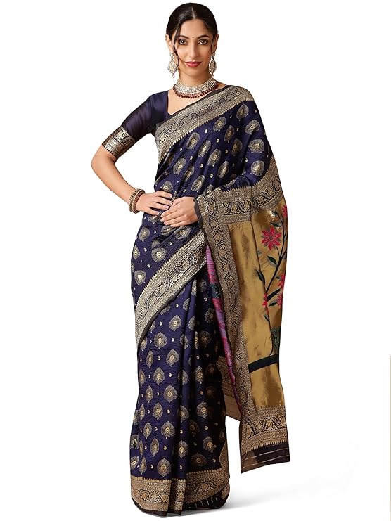 Women's Silk Blend Woven Saree With Blouse Piece