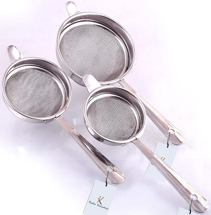 Stainless Steel Tea Strainer Chalni Double Mesh Last Long Set of 3 Pcs (8,9,10 cm) Code-003, Silver, Standard (Chalni12)