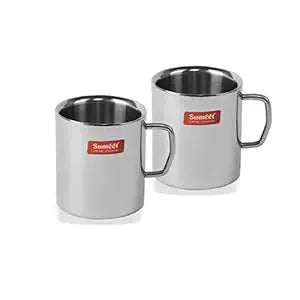 Stainless Steel Double Wall Tea and Coffee Big Mug set of 2Pcs (300 Ml Each)
