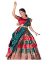 Silk Lehenga Choli Set - Traditional Indian Ethnic Wear with Dupatta & Unstitched Blouse (Dark Green & Red)