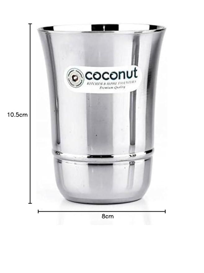 Stainless Steel - Glass Set for Home & Office | Ideal for Serving Water, Juice, Cold Drinks & Lemonade | Heavy Gauge & Mirror Finish | 300ml | Pack of 6