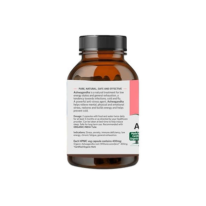A TATA Product - Organic India Ashwagandha Capsules - 180 Veg Caps, GMP & NPOP Certified Organic