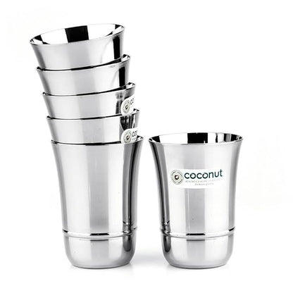 Stainless Steel - Glass Set for Home & Office | Ideal for Serving Water, Juice, Cold Drinks & Lemonade | Heavy Gauge & Mirror Finish | 300ml | Pack of 6