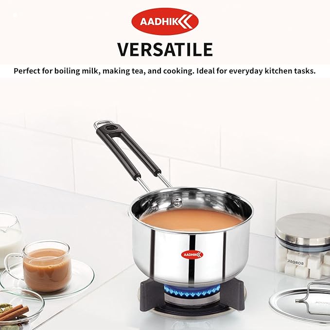 Stainless Steel Sauce Pan, Tea Pan, Milk Pan Heavy Guage 1.5 Litre (Induction and Gas Stove Friendly), Silver