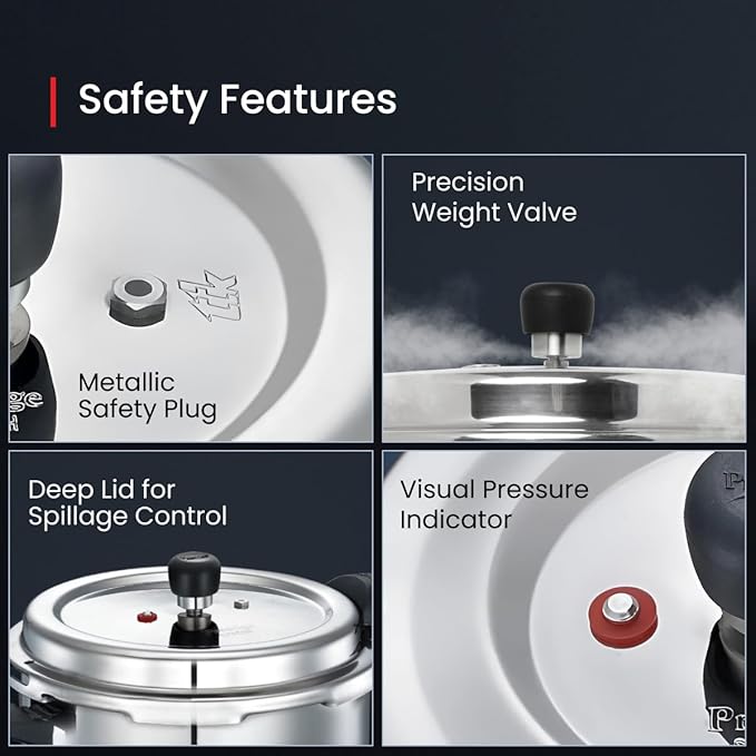 Prestige 3L Svachh Deluxe Alpha stainless steel Pressure Cooker|Outer lid|3-4 personsl|Deep lid for spillage control|Gas & induction compatible|Controlled GasketRelease System|Silver|10 years warranty