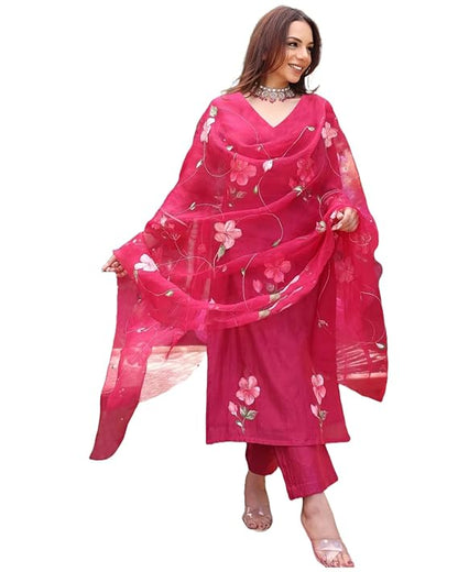 Women's Rayon Viscose Printed Straight Kurta with Pant & Dupatta