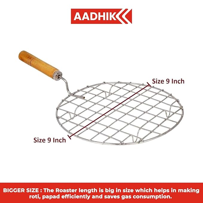 Papad Jali Roast, Paneer Grill, Roti Maker, Barbeque Round Jali Roaster Chapati Toast Grill Wooden Handle Vegetable tandoor net