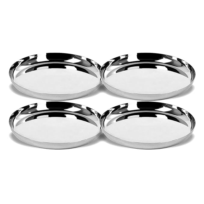 Stainless Steel Dinner Plate| Set of 4 Plates (Diamm. 27 Cms)