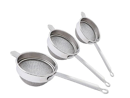 Stainless Steel Tea Strainer Chalni Double Mesh Last Long Set of 3 Pcs (8,9,10 cm) Code-003, Silver, Standard (Chalni12)
