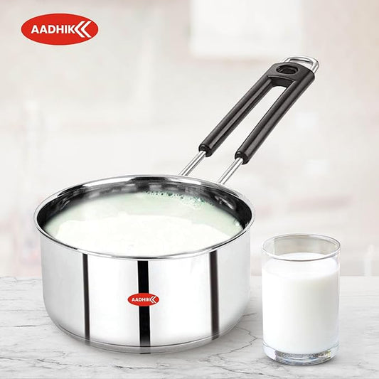 Stainless Steel Sauce Pan, Tea Pan, Milk Pan Heavy Guage 1.5 Litre (Induction and Gas Stove Friendly), Silver