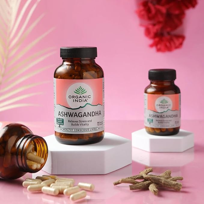 A TATA Product - Organic India Ashwagandha Capsules - 180 Veg Caps, GMP & NPOP Certified Organic
