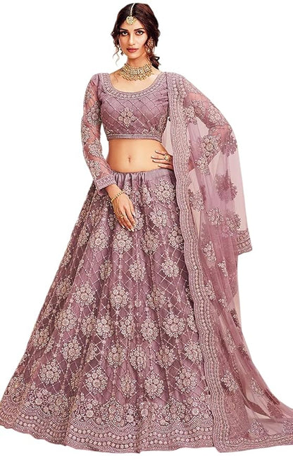 Women's Net Embroidered Semi-Stitched Lehenga Choli Maanav LH-New