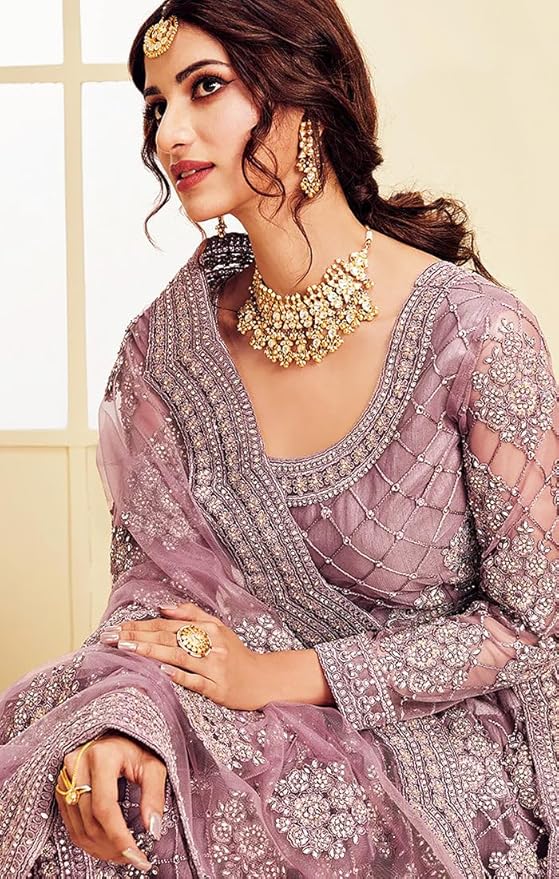 Women's Net Embroidered Semi-Stitched Lehenga Choli Maanav LH-New