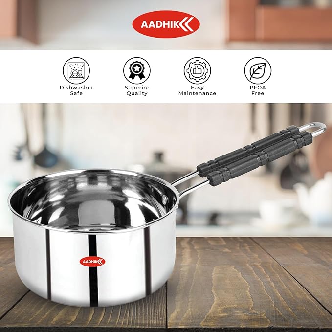 Stainless Steel Sauce Pan, Tea Pan, Milk Pan Heavy Guage 1.5 Litre (Induction and Gas Stove Friendly), Silver