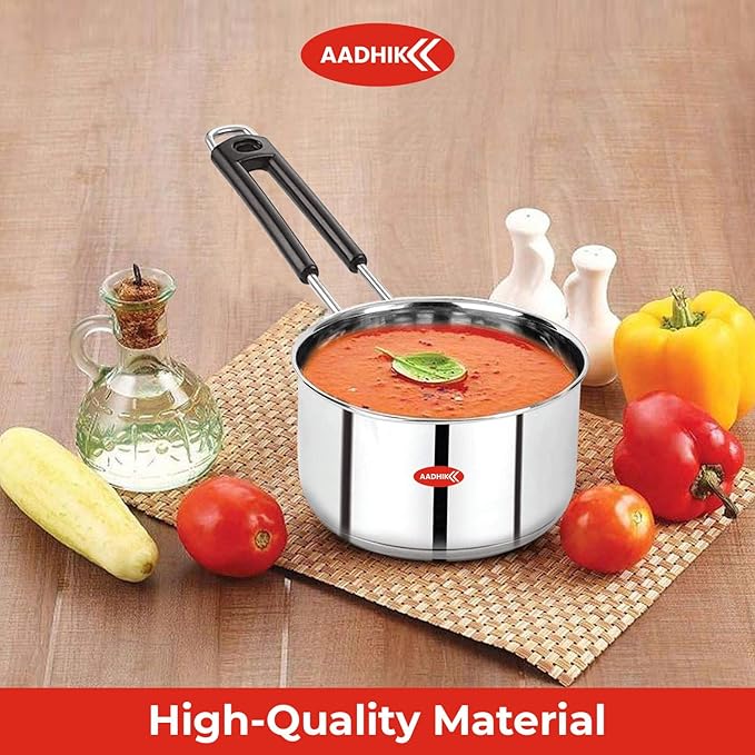 Stainless Steel Sauce Pan, Tea Pan, Milk Pan Heavy Guage 1.5 Litre (Induction and Gas Stove Friendly), Silver