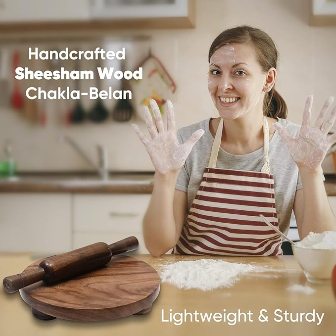 Pure Rosewood Wooden Chakla Belan Rolling Pin Board/Roti Maker/Chakla Belan/Chapati Maker/papad chakla for Home 10 Inch