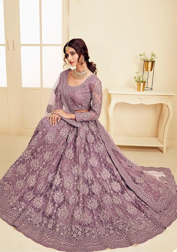 Women's Net Embroidered Semi-Stitched Lehenga Choli Maanav LH-New