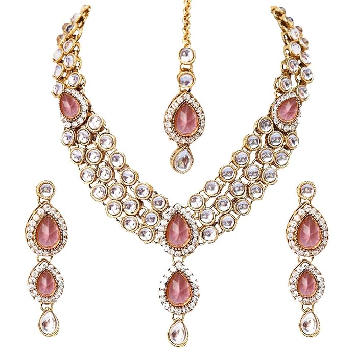 Shining Diva Latest Stylish 18k Gold Plated Traditional Kundan Necklace Jewellery Set for Women