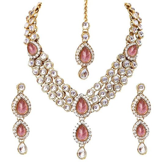 Shining Diva Latest Stylish 18k Gold Plated Traditional Kundan Necklace Jewellery Set for Women