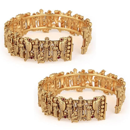 Shining Diva Fashion 18k Gold Plated Lord Ram Sita Bangles for Women | Set of 2 Bangles Set | Latest Stylish Traditional Kada Bangles | Just Like Real Gold Jewellery | Ram Parivar Temple Bangles