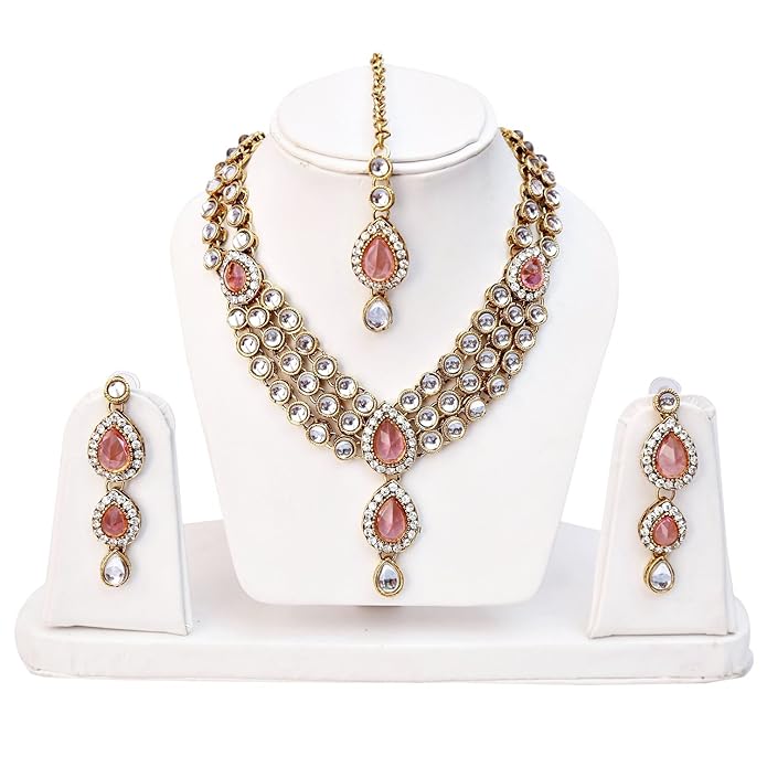 Shining Diva Latest Stylish 18k Gold Plated Traditional Kundan Necklace Jewellery Set for Women