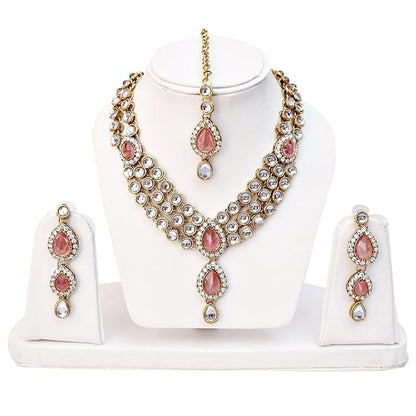Shining Diva Latest Stylish 18k Gold Plated Traditional Kundan Necklace Jewellery Set for Women