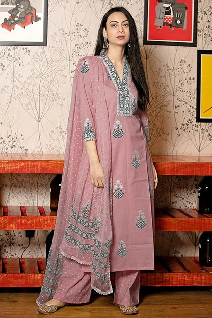 Women's Rayon Viscose Printed Straight Kurta with Pant & Dupatta