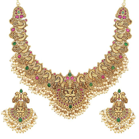 Shining Diva Fashion Latest Stylish Fancy Pearl Choker Traditional Jewellery Set for Women | Temple Necklace Set | Festive Wedding Party Necklace | 22k Gold Plated | Just Like Original Gold Jewellery