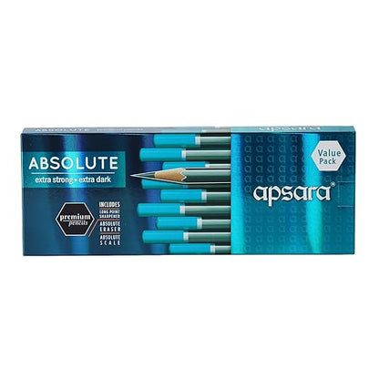 Apsara Absolute Pencil, Hexagonal Body for Strong Grip, Extra Strong & Easy Sharpening, Good Handwriting, Free Sharpener & Eraser, Breakage Resistant (Pack of 20)